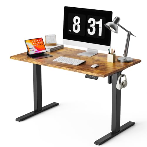 WALKINGDESK Ganze Tischplatte Höhenverstellbarer Schreibtisch, Elektrisch 100 x 60 cm Computertisch, Steh-Sitz Tisch mit Einteiliger Tischplatte, Standing Desk mit 4 Memory Funktion, Rustiek Bruin von WALKINGDESK