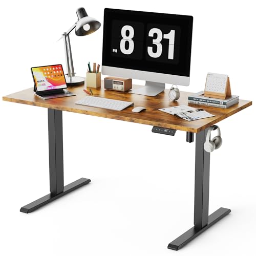 WALKINGDESK Ganze Tischplatte Höhenverstellbarer Schreibtisch, Elektrisch 120 x 60 cm Computertisch, Steh-Sitz Tisch mit Einteiliger Tischplatte, Standing Desk mit 4 Memory Funktion, Rustiek Bruin von WALKINGDESK