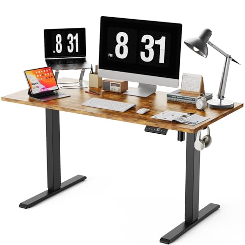 WALKINGDESK Ganze Tischplatte Höhenverstellbarer Schreibtisch, Elektrisch 140 x 70 cm Computertisch, Steh-Sitz Tisch mit Einteiliger Tischplatte, Standing Desk mit 4 Memory Funktion, Rustiek Bruin von WALKINGDESK