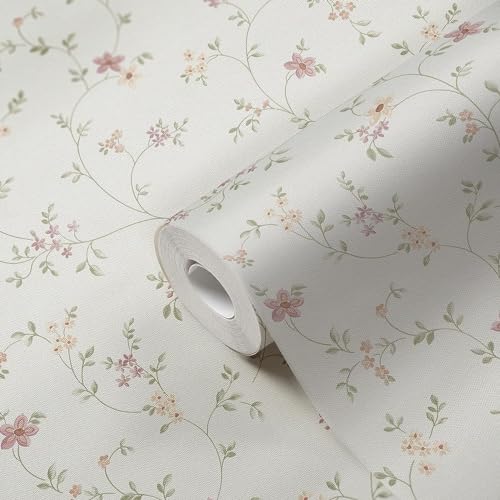 WALLCOVER Tapete Weiß Blumen - Blumentapete Landhausstil Vliestapete Floral Bunt Blätter Blümchentapete Vintage Design für Wohnzimmer Küche Schlafzimmer Esszimmer Flur von WALLCOVER