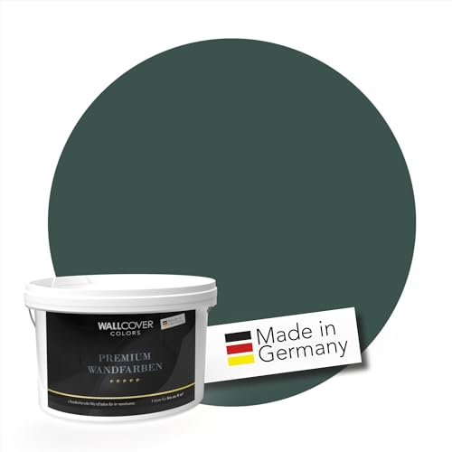 WALLCOVER Colors PREMIUM Wandfarbe Grün für Innen 1 L Matt Harmonisches Tannengrün Innenfarbe Hohe Deckkraft - Made in Germany von WALLCOVER