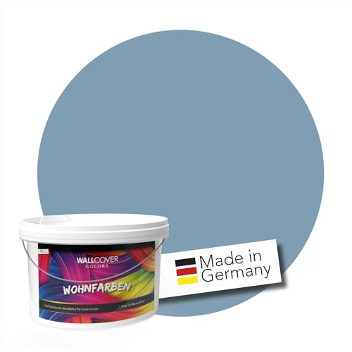 WALLCOVER Colors Wandfarbe Blau Grau 1 L für Innen Wandfarbe Skandinavisch Blaugrau Pastell Matt Profi Innenwandfarbe in Premium Qualität von WALLCOVER