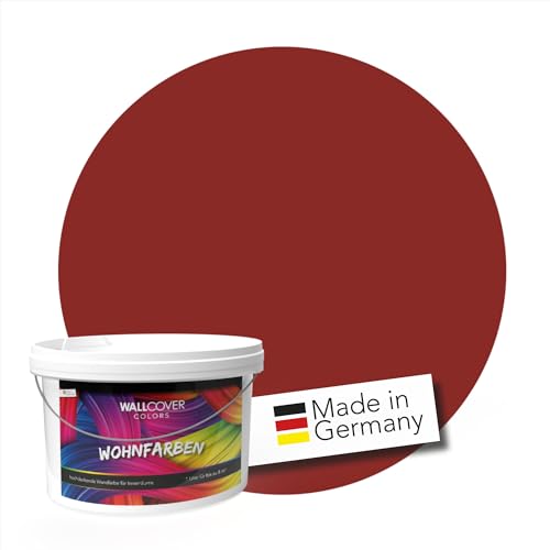 WALLCOVER Colors Wandfarbe Dunkelrot 2,5L für innen dunkel warme Farbtöne hohe Deckkraft gemütlich verschiedene Größen Wohnfarben reinigungsfreundlich atmungsaktiv spritzfeste Verarbeitung von WALLCOVER