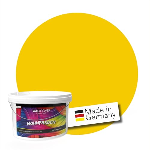 WALLCOVER hochwertige Wandfarbe für Innen | Gelb | 1L für 8m² | Hochdeckende Innenfarbe Matt (Klasse 1) | Profi Qualität aus Deutschland von WALLCOVER