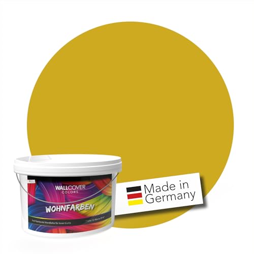 WALLCOVER hochwertige Wandfarbe für Innen | Gelb Senfgelb | 1L für 8m² | Hochdeckende Innenfarbe Matt (Klasse 1) | Profi Qualität aus Deutschland von WALLCOVER
