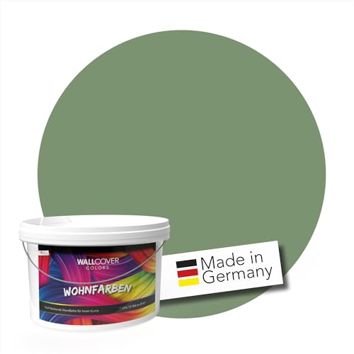 WALLCOVER Colors Wandfarbe Olivgrün 1L für innen grüne Farbtöne dunkelgrün hohe Deckkraft verschiedene Größen Wohnfarben reinigungsfreundlich atmungsaktiv spritzfeste Verarbeitung von WALLCOVER