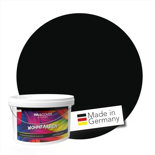 WALLCOVER Colors Wandfarbe Schwarz 1 L für Innen Innenfarbe Dunkel Matt | Profi Innenwandfarbe in Premium Qualität | weitere Größen erhältlich von WALLCOVER