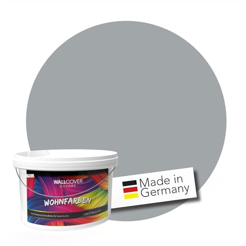 WALLCOVER hochwertige Wandfarbe für Innen | Grau | 5L für 40m² | Hochdeckende Innenfarbe Matt (Klasse 1) | Profi Qualität aus Deutschland von WALLCOVER