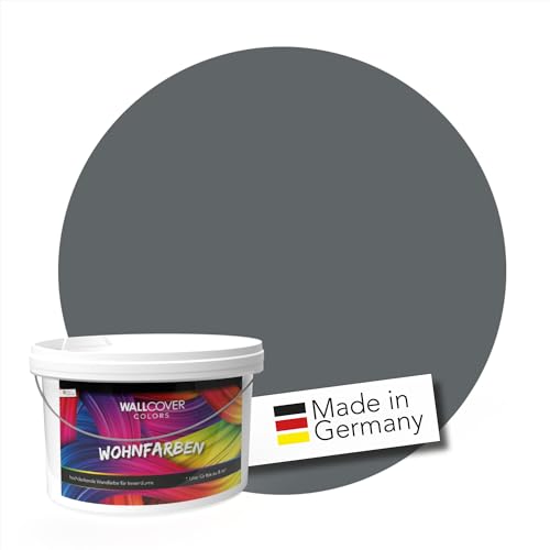 WALLCOVER hochwertige Wandfarbe für Innen | Grau | 5L für 40m² | Hochdeckende Innenfarbe Matt (Klasse 1) | Profi Qualität aus Deutschland von WALLCOVER