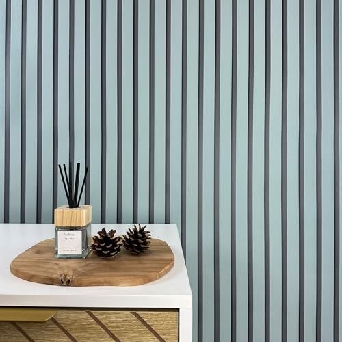 WALLCOVER Tapete Blau Vliestapete Streifen Schwarz - Blaugrau Paneele Skandinavischer Stil Wandpaneele Modern Lamelle Made in Germany von WALLCOVER