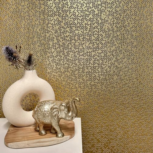 WALLCOVER Tapete Gold Vliestapete Arabisch Marokkanisch Ethnostil Folklore Glanzeffekt Struktur Grafisch Geometrie Vinylbeschichtung Made in Germany von WALLCOVER