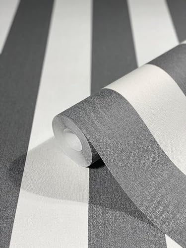 WALLCOVER Tapete Schwarz Vliestapete Streifen Streifentapete Landhaus Weiß Linien Modern Blockstreifentapete Fein Struktur 10.05 x 0.53 m Made in Germany von WALLCOVER