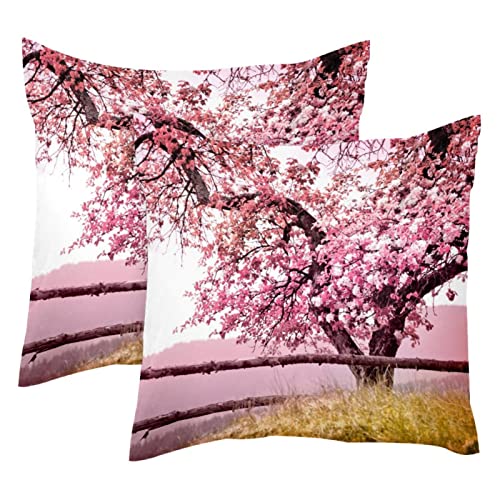 Blütenbaum am Frühling, 2 Stück, quadratisch, dekorativer weicher Samt-Kissenbezug für Couch, Sofa, Bett, Auto, Wohnzimmer, 40 x 40 cm von WALLDOR