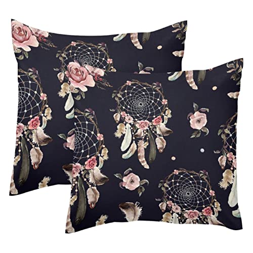 Ethnische Traumfänger und Blumen, 2 Stück, quadratisch, dekorativer weicher Samt-Kissenbezug für Couch, Sofa, Bett, Auto, Wohnzimmer, 40 x 40 cm Ethnische Traumfänger und Blumen, 2 Stück, quadratisch, dekorativer weicher Samt-Kissenbezug für Couch, Sofa, Bett, Auto, Wohnzimmer, 40 x 40 cm von WALLDOR