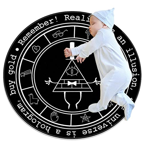 WALLDOR Kleine Teppiche, Badezimmerteppich, Motiv: Bill Cipher, Rad, Sternzeichen, rutschfest, für Sofa, Schlafzimmer, Kinderzimmer, Dekoration, rund, 1 m Durchmesser von WALLDOR