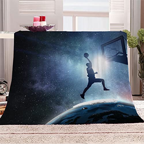 WALLDOR 3D Basketball Kuscheldecke Erwachsener 150x200 cm Leichte Winter Warme TV Decke Universum Sternenhimmel Wohndecke Flanell Decke Microfaser Fleecedecke Sofadecke Bettüberwurf von WALLDOR