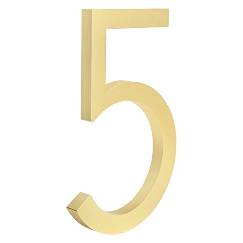 WALLDOR Hausnummer aus massivem Stahl,Edelstahl Hausnummer Selbstklebend,Schwimmendes Hausnummernschild, golden, Moderne Gebäudebeschilderung für den Außenbereich, 5,15 cm von WALLDOR