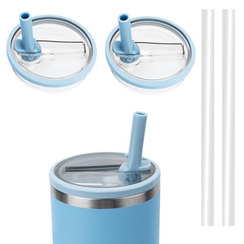 WALLFID 2pcs Auslaufsichere 40oz Becher Flip-Strohhalm Deckel Ersatz,Kompatibel mit Stanley 40oz Becher,Auslaufsicher und Staubdicht,Leicht zu reinigen,mit 2 Strohhalmen (Himmelblau) von WALLFID