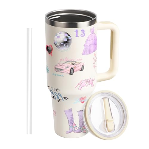 WALLFID 40 oz Thermobecher mit Strohhalm,wiederverwendbarer Kaffee Thermobecher aus Edelstahl mit Griff und süßem Muster,großer Kapazitätsbecher für Jugendliche und Fans WALLFID 40 oz Thermobecher mit Strohhalm,wiederverwendbarer Kaffee Thermobecher aus Edelstahl mit Griff und süßem Muster,großer Kapazitätsbecher für Jugendliche und Fans von WALLFID