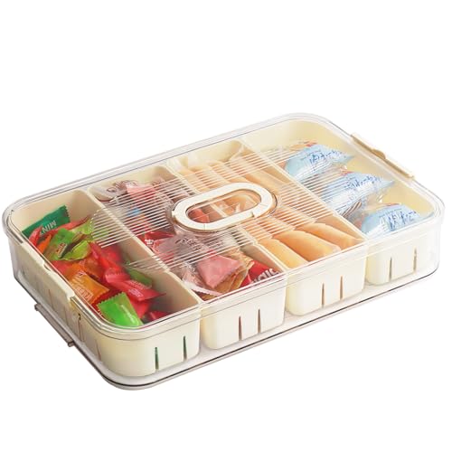 WALLFID Snackbox mit Fächern,Snack Tablett mit Deckel,Lebensmittel Aufbewahrungsbehälter,herausnehmbare Fachbox,kann die Lagerzeit aufzeichnen,kann Snacks,Obst und Gemüse aufbewahren (4 Fächer) von WALLFID