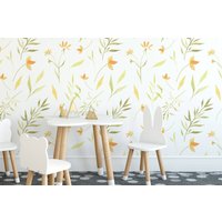 Pastell Floral Und Blätter Gelb Tapete Wandbild Home Dekor Wallpaper Kindertapete Kinderzimmer von WALLOPE