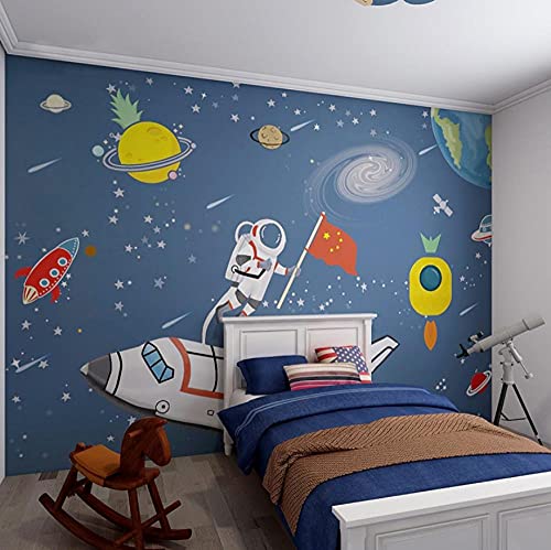 WALLPACL Fototapete Tapete Cartoon Universum Sternenhimmel Rakete Tapete Kinderzimmer Tapete Jungen Zimmer Wandbild-150 * 105Cm von WALLPACL