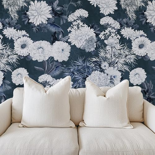 WALLPAPERS 4 BEGINNERS Tapete mit Blumenmuster, blau, aus umweltfreundlichem Papier, 2 Rollen 180 x 260 cm, einfach anzubringen und zu entfernen, hergestellt in Italien von WALLPAPERS 4 BEGINNERS