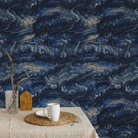 Blaue Seide Strukturierte Tapete, Elegante Grunge Wanddekor, Distressed Texture Wandkunst von WALLPAPERS4BEGINNERS