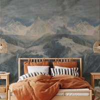 Extra Große Berge Wandbild, Nebel Alpen Tapete, Landschaft Malerei Wandkunst von WALLPAPERS4BEGINNERS