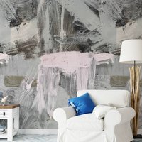Extra Große Bunte Pinselstrich Moderne Tapete, Grau Und Rosa Abstrakte Malerei Wand-Dekor von WALLPAPERS4BEGINNERS