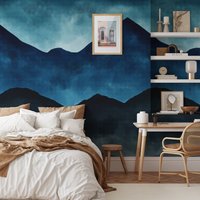 Extra Großes Berg Wandbild, Pastell Blau Ombre Abstrakte Tapete, Ozeanblaues Aquarell Wanddekor von WALLPAPERS4BEGINNERS
