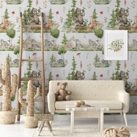 Wald Kinderzimmer Tapete, Kinder Waldtiere Wand-Dekor, Backwoods Wandkunst von WALLPAPERS4BEGINNERS