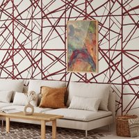 Rote Und Weiße Moderne Streifen Shibori Tapete, Bunte Rote Pinselstriche Wanddekor Abstrakte Linien von WALLPAPERS4BEGINNERS