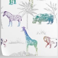 Wandbild Regenbogen Safari Tapete Mit Wilden Tieren, Löwe Elefant Giraffe Aquarell Tier Kinderzimmer Wanddeko von WALLPAPERS4BEGINNERS