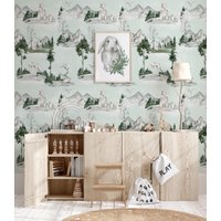 Winter Wald Kinderzimmer Wallpaper, Kinder Waldtiere Wand-Dekor, Backwoods Wandkunst von WALLPAPERS4BEGINNERS