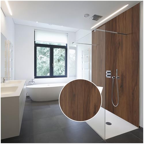 WALLando Premium Duschrückwand 250 x 100 cm – Einfach zu montierende Wandverkleidung für Dusche & Bad – Hochwertige PVC-Duschwand in Holzoptik, seidenmatt – Eiche Cantania von WALLando