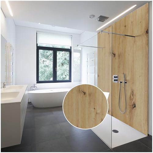 WALLando Premium Duschrückwand 250 x 100 cm – Einfach zu montierende Wandverkleidung für Dusche & Bad – Hochwertige PVC-Duschwand in Holzoptik, seidenmatt – Eiche Rustikal von WALLando