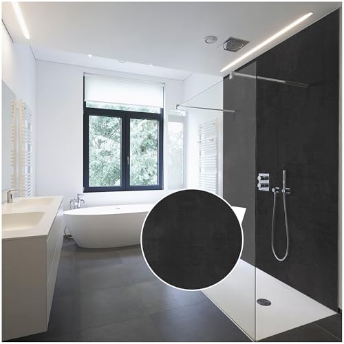 WALLando Premium Duschrückwand 250 x 100 cm – Einfach zu montierende Wandverkleidung für Dusche & Bad – Hochwertige PVC-Duschwand in Steinoptik, seidenmatt – Beton Graphit von WALLando