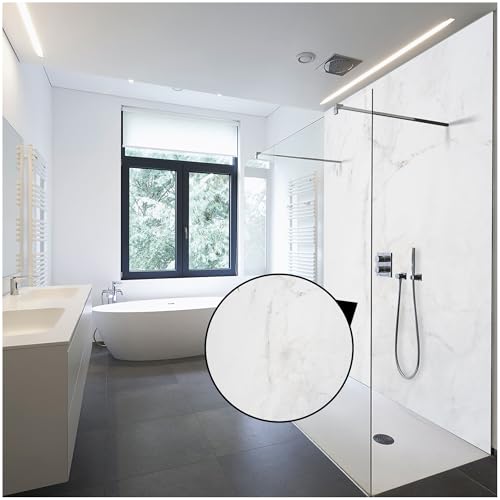 WALLando Premium Duschrückwand 250 x 100 cm – Einfach zu montierende Wandverkleidung für Dusche & Bad – Hochwertige PVC-Duschwand in Steinoptik, seidenmatt – Mamor Classic von WALLando