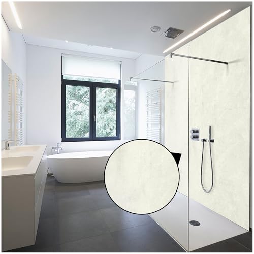 WALLando Premium Duschrückwand 250 x 100 cm – Einfach zu montierende Wandverkleidung für Dusche & Bad – Hochwertige PVC-Duschwand in Steinoptik, seidenmatt – Beton Hell WALLando Premium Duschrückwand 250 x 100 cm – Einfach zu montierende Wandverkleidung für Dusche & Bad – Hochwertige PVC-Duschwand in Steinoptik, seidenmatt – Beton Hell von WALLando