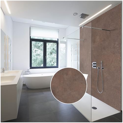 WALLando Premium Duschrückwand 250 x 100 cm – Einfach zu montierende Wandverkleidung für Dusche & Bad – Hochwertige PVC-Duschwand in Steinoptik, seidenmatt – Rostbraun WALLando Premium Duschrückwand 250 x 100 cm – Einfach zu montierende Wandverkleidung für Dusche & Bad – Hochwertige PVC-Duschwand in Steinoptik, seidenmatt – Rostbraun von WALLando
