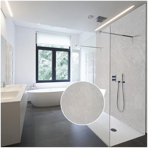 WALLando Premium Duschrückwand 250 x 100 cm – Einfach zu montierende Wandverkleidung für Dusche & Bad – Hochwertige PVC-Duschwand in Steinoptik, seidenmatt – Stein Grau Hell von WALLando