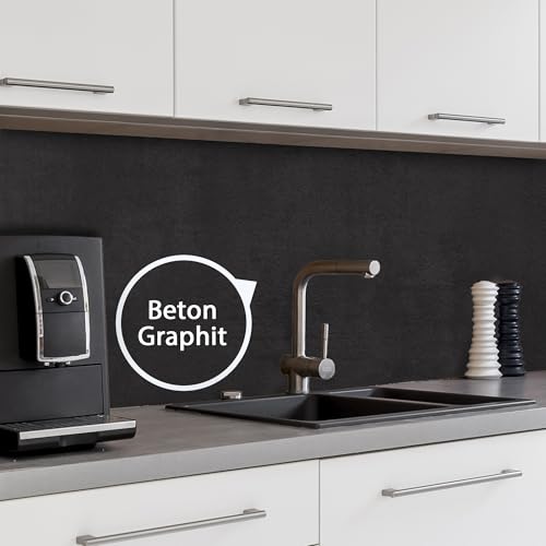 WALLando Premium Küchenrückwand, individueller Größenzuschnitt – Einfach zu montierende PVC-Wandverkleidung für die Küche – Hitzebeständiger Spritzschutz aus Kunststoffplatten – Beton Graphit von WALLando