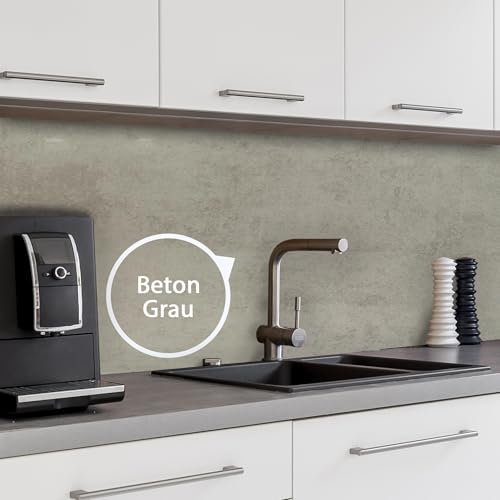 WALLando Premium Küchenrückwand, individueller Größenzuschnitt – Einfach zu montierende PVC-Wandverkleidung für die Küche – Hitzebeständiger Spritzschutz aus Kunststoffplatten – Beton grau von WALLando
