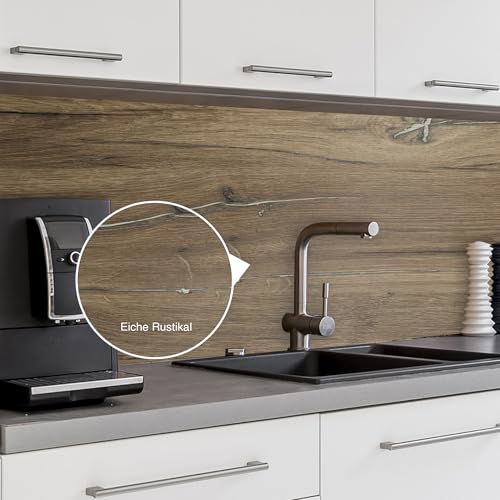 WALLando Premium Küchenrückwand, individueller Größenzuschnitt – Einfach zu montierende PVC-Wandverkleidung für die Küche – Hitzebeständiger Spritzschutz aus Kunststoffplatten – Eiche Rustikal von WALLando