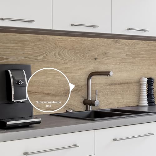WALLando Premium Küchenrückwand, individueller Größenzuschnitt – Einfach zu montierende PVC-Wandverkleidung für die Küche – Hitzebeständiger Spritzschutz aus Kunststoffplatten – Schwarzwaldeiche hell WALLando Premium Küchenrückwand, individueller Größenzuschnitt – Einfach zu montierende PVC-Wandverkleidung für die Küche – Hitzebeständiger Spritzschutz aus Kunststoffplatten – Schwarzwaldeiche hell von WALLando