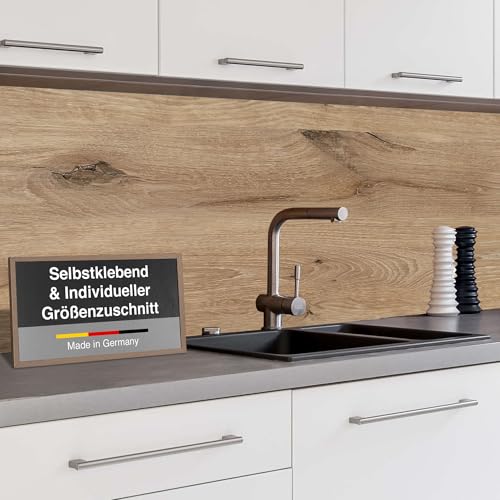 WALLando Premium-Küchenrückwand selbstklebend – Größe individuell zuschneidbar – Hitzeschutzfähige PVC-Wandverkleidung für Jede Küche – Einfache Installation ohne Bohren – Schwarzwaldeiche Hell von WALLando