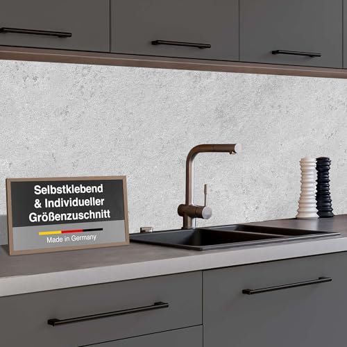 WALLando Premium-Küchenrückwand selbstklebend – Größe individuell zuschneidbar – Hitzeschutzfähige PVC-Wandverkleidung für Jede Küche – Einfache Installation ohne Bohren – Stein Grau Hell von WALLando