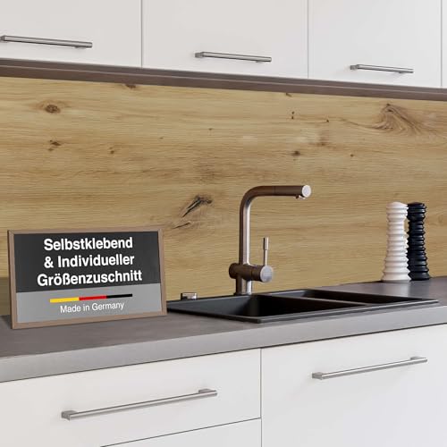 WALLando Premium-Küchenrückwand selbstklebend – Größe individuell zuschneidbar – Hitzeschutzfähige PVC-Wandverkleidung & Spritzschutz für jede Küche – Einfache Installation ohne Bohren– Eiche rustikal von WALLando