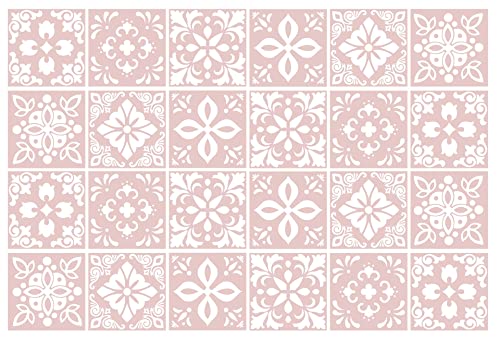 WALPLUS Klebefliesen Küche 15x15cm Fliesenfolie Bad Wasserfest Abnehmbare Fliesenaufkleber Badezimmer Abziehen und Aufkleben Sevilla Hellrosa Spanisch Wandfliesen (24 Stück) von WALPLUS
